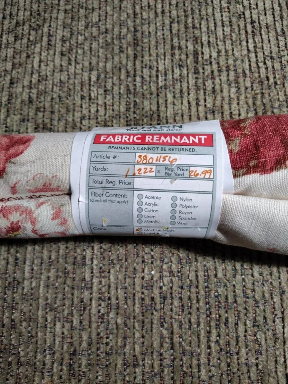 Fabric Remnant Type, Size, Color, Material And Manufacturer Varies See Pictures